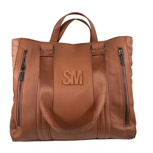 Steve Madden Cognac Faux Leather Large Cargo Hobo Bag Laptop Tablet Tote College